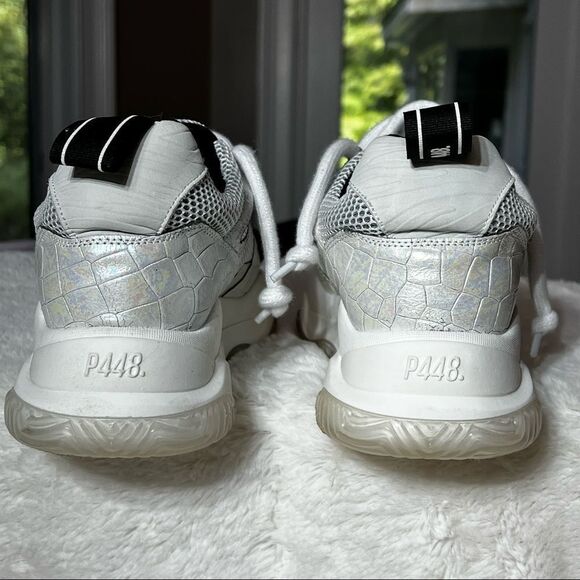 P448 Luke White Zebra Chunky Trainers Dad Sneakers Mesh & Iridescent Leather - Picture 7 of 10